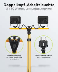 Goobay 2x50W LED Építési Reflektor Állvánnyal, 2x8500 Lumen, 6500K Hidegfehér, IP65, 2,5m Kábel, Beltéri és Kültéri Használatra 5