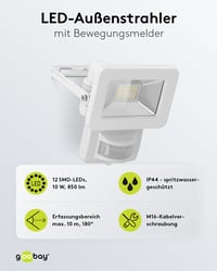 Goobay 53878 LED reflektor s pohybovým senzorom, exteriérový, 10 W – vonkajšie svietidlo s PIR senzorom, IP44 – neutrálne biele svetlo 4000 K, 850 lm – na montáž na stenu 2