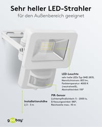 Goobay 53878 LED reflektor s pohybovým senzorom, exteriérový, 10 W – vonkajšie svietidlo s PIR senzorom, IP44 – neutrálne biele svetlo 4000 K, 850 lm – na montáž na stenu 4