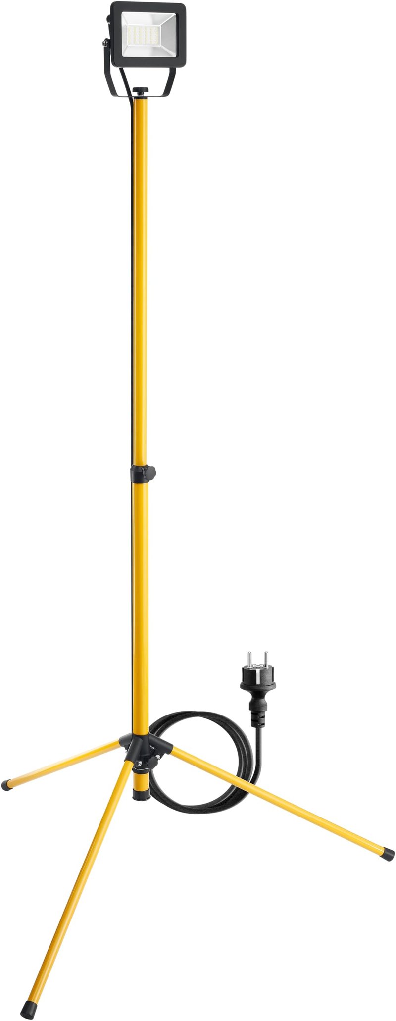 Proiector LED de șantier Goobay 57844 pe trepied telescopic, 30W / 2550 lm / Alb neutru 4000K / Interior și exterior IP65 / Negru-Galben