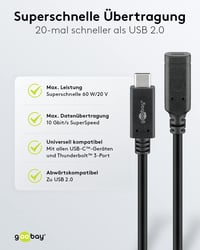 Predlžovací kábel goobay 61038 USB-C 1 m, USB 3.2 Gen 2, rýchlonabíjanie 60 W, 20 V 3 A, prenos dát 10 Gbit/s 4