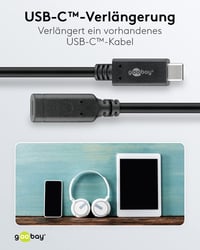 Predlžovací kábel goobay 61038 USB-C 1 m, USB 3.2 Gen 2, rýchlonabíjanie 60 W, 20 V 3 A, prenos dát 10 Gbit/s 5