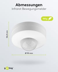 Goobay 96007 Infračervený interiérový snímač pohybu IP20, 3-senzorový PIR 360°, pre LED stropné svietidlá, dosah 6 m, biela, IDA 3