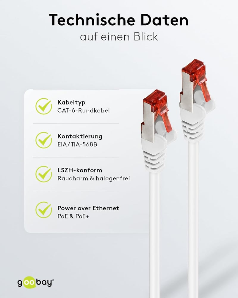 Goobay CAT6 S-FTP árnyékolt Ethernet kábel 30m RJ-45 aranyozott csatlakozó
