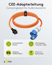 goobay CEE lakókocsi adapter kábel IP44 védősapkával - 1,5 m 2