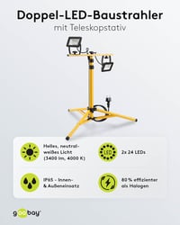 Proiector LED de șantier Goobay cu trepied telescopic, 2x20W, 3400lm - negru/galben 2