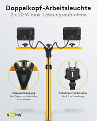Proiector LED de șantier Goobay cu trepied telescopic, 2x20W, 3400lm - negru/galben 6