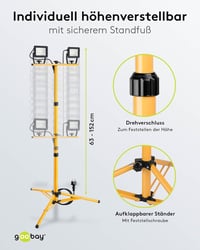 Proiector LED de șantier Goobay cu trepied telescopic, 2x20W, 3400lm - negru/galben 5