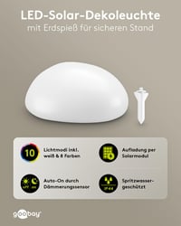 goobay LED solarna svjetiljka u obliku kamena, 2 komada, 24 cm, RGB kugla u boji za vanjsku upotrebu IP44, 10 načina osvjetljenja, šiljak za zemlju, dekoracija za terasu, balkon i vrt 2