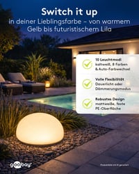 goobay LED solarna svjetiljka u obliku kamena, 2 komada, 24 cm, RGB kugla u boji za vanjsku upotrebu IP44, 10 načina osvjetljenja, šiljak za zemlju, dekoracija za terasu, balkon i vrt 7