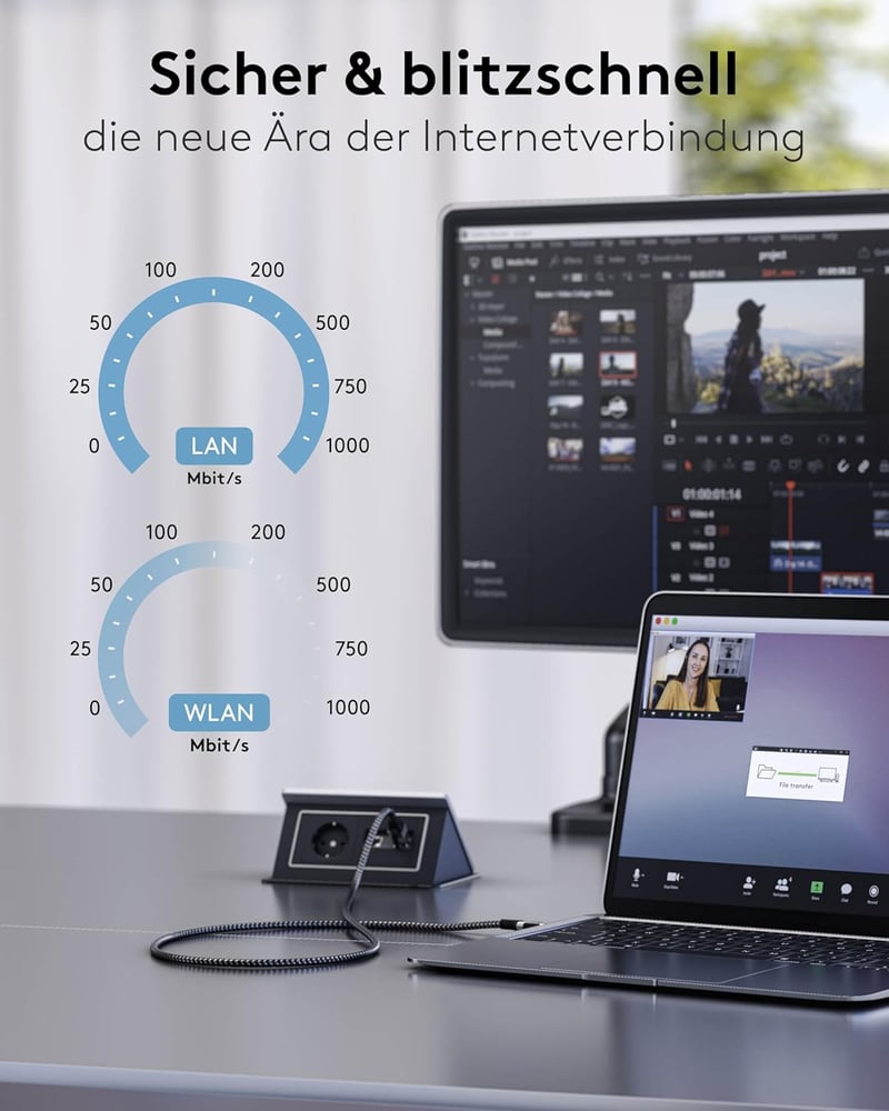 Goobay USB-C RJ45 Ethernet CAT 6 kábel 3m, 1 Gbps hálózati kapcsolat - 3 metres, black, USB-C to RJ45