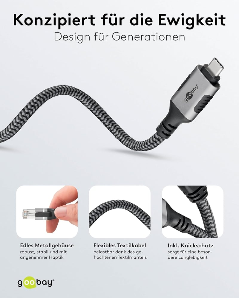 Goobay USB-C RJ45 Ethernet CAT 6 kábel 3m, 1 Gbps hálózati kapcsolat - 3 metres, black, USB-C to RJ45
