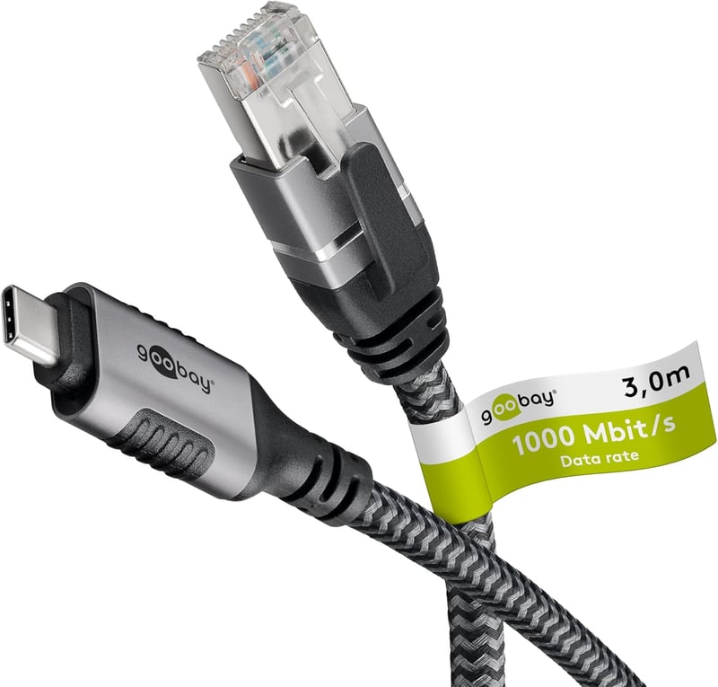 Goobay USB-C RJ45 Ethernet CAT 6 kábel 3m, 1 Gbps hálózati kapcsolat - 3 metres, black, USB-C to RJ45