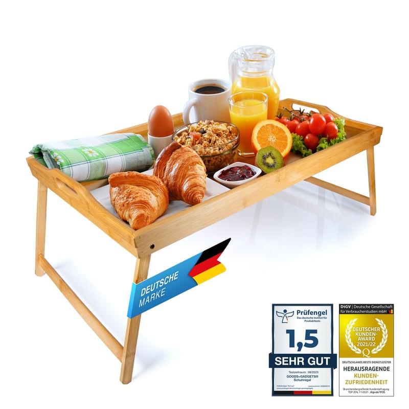 GOODS+GADGETS Bambusový servírovací podnos do postele 70x45 cm veľkosť XXL – Drevený podnos na raňajky do postele