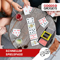 GOODS+GADGETS Elektrická miešačka kariet na 4 balíčky – Automatická miešačka na karty pre rummy, skat a poker – do 90 mm – 4 x AA batérie 4