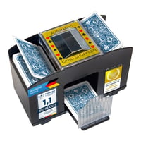 GOODS+GADGETS Elektrická miešačka kariet na 4 balíčky – Automatická miešačka na karty pre rummy, skat a poker – do 90 mm – 4 x AA batérie 8