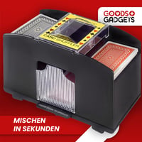 GOODS+GADGETS Elektrická miešačka kariet na 4 balíčky – Automatická miešačka na karty pre rummy, skat a poker – do 90 mm – 4 x AA batérie 2