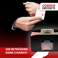 GOODS+GADGETS Elektrická miešačka kariet na 4 balíčky – Automatická miešačka na karty pre rummy, skat a poker – do 90 mm – 4 x AA batérie 5