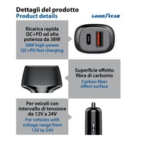 Autonabíjačka Goodyear, 2-portová, USB-C PD 20W a USB QC 3.0 rýchlonabíjačka na mobilný telefón 5