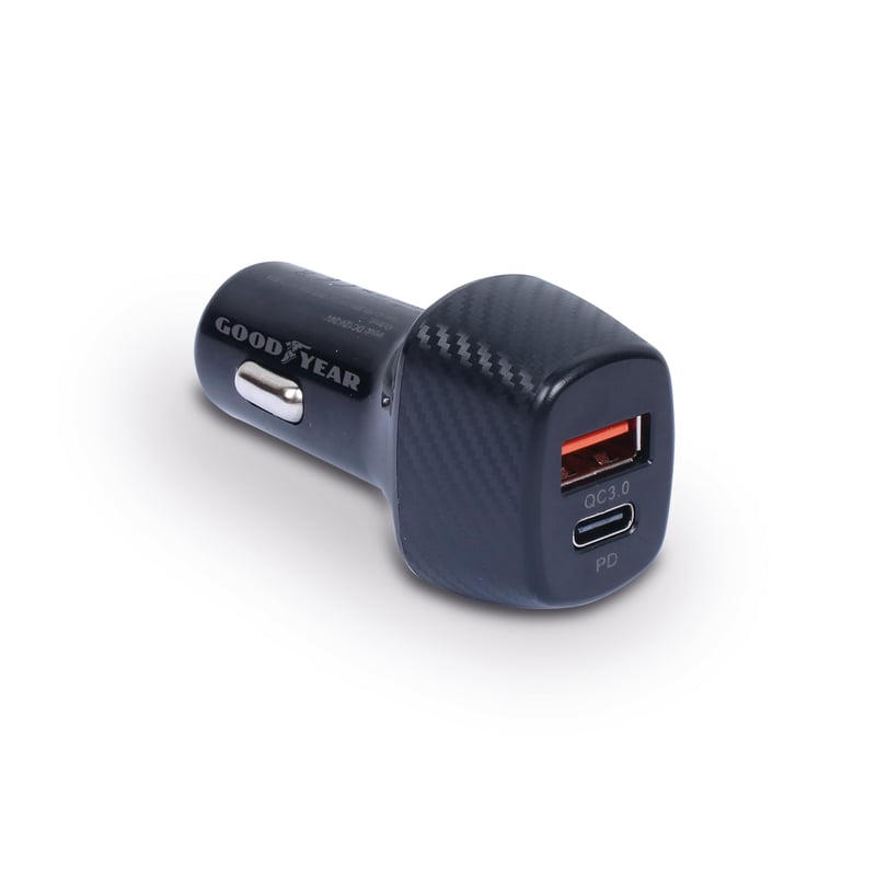 Autonabíjačka Goodyear, 2-portová, USB-C PD 20W a USB QC 3.0 rýchlonabíjačka na mobilný telefón
