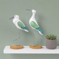 GOOHOCHY Set 2 figurine pescăruș din lemn, statuetă pasăre, decor nautic de coastă, alb-verde, pentru Crăciun și Anul Nou, 8x25x31 cm 7