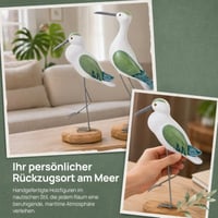 GOOHOCHY Set 2 figurine pescăruș din lemn, statuetă pasăre, decor nautic de coastă, alb-verde, pentru Crăciun și Anul Nou, 8x25x31 cm 8