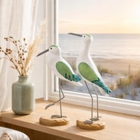 GOOHOCHY Set 2 figurine pescăruș din lemn, statuetă pasăre, decor nautic de coastă, alb-verde, pentru Crăciun și Anul Nou, 8x25x31 cm 5