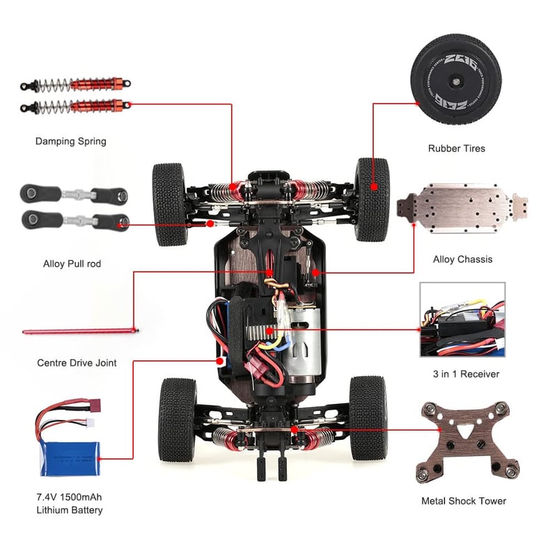 Goolsky Wltoys XKS 144001 RC Autó 60km/h 1/14 4WD Verseny Buggy Piros