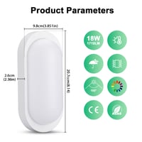 LED stropné svietidlo GOOSKI 18W 1800LM, oválne nástenné svietidlo, vodoodolné IP65, 4000K neutrálna biela, vhodné do pivnice, chodby, kúpeľne, garáže a záhrady 4