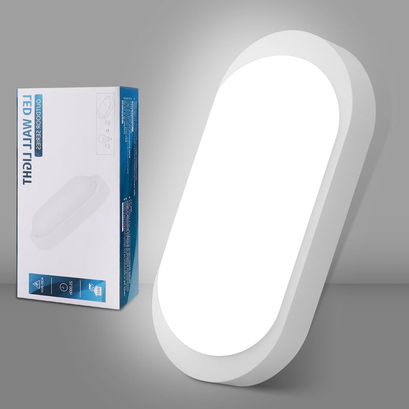 LED stropné svietidlo GOOSKI 18W 1800LM, oválne nástenné svietidlo, vodoodolné IP65, 4000K neutrálna biela, vhodné do pivnice, chodby, kúpeľne, garáže a záhrady