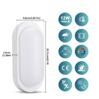GOOSKI LED podrumska svjetiljka sa senzorom pokreta, unutarnja zidna i stropna svjetiljka IP65, 12W 1200LM 4000K, za vlažne prostorije, ovalna, za garaže i stubišta 4