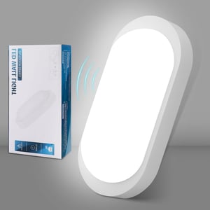 Lampă LED de interior GOOSKI cu senzor de mișcare, IP65, aplică de perete/plafon, 12W, 1200LM, 4000K, pentru spații umede, garaj, scară, ovală