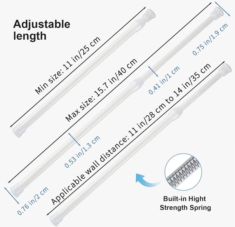 Goowin 6 db Teleszkópos Rúd 25-40 cm Fúrás Nélkül Rozsdamentes Rugós Feszítőrúd Fehér - 25-40cm, White