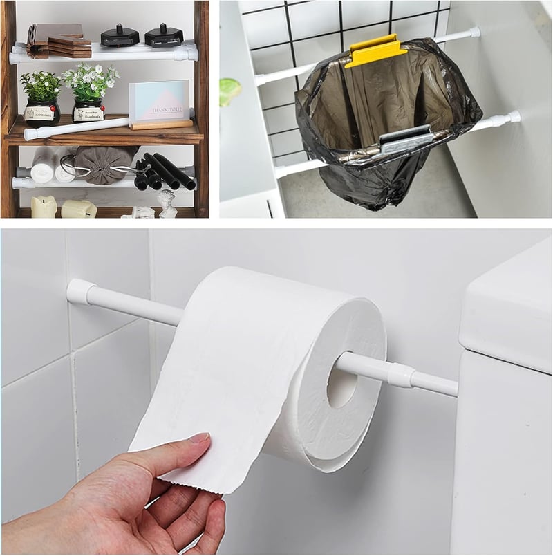 Goowin 6 db Teleszkópos Rúd 25-40 cm Fúrás Nélkül Rozsdamentes Rugós Feszítőrúd Fehér - 25-40cm, White