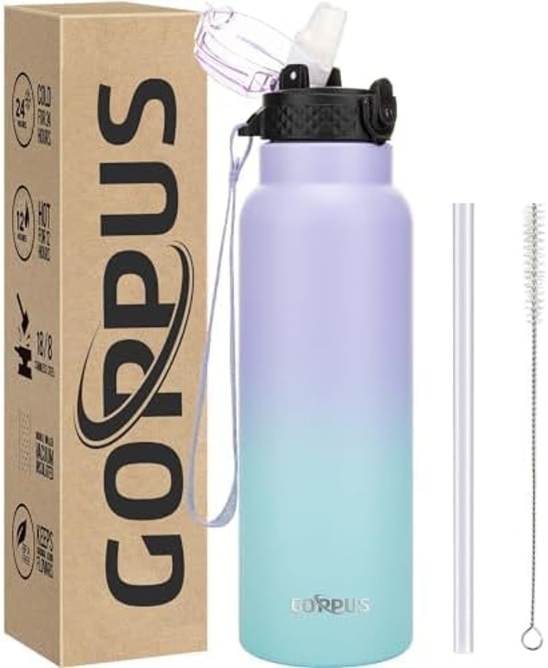 GOPPUS 750ml Rozsdamentes Termosz Palack Dupla Falú Szigetelés Szívószállal