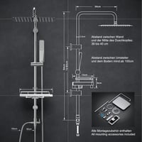 Set de duș din oțel inoxidabil Görbach cu funcție de duș cu efect de ploaie, bară de duș reglabilă, cap de duș de 35x25 cm și pară de duș, fără baterie, crom 6