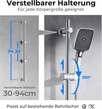 Bară de duș Görbach cu duș de mână, Bară suport duș din oțel inoxidabil 100 cm, Crom 4