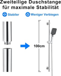 Bară de duș Görbach cu duș de mână, Bară suport duș din oțel inoxidabil 100 cm, Crom 5