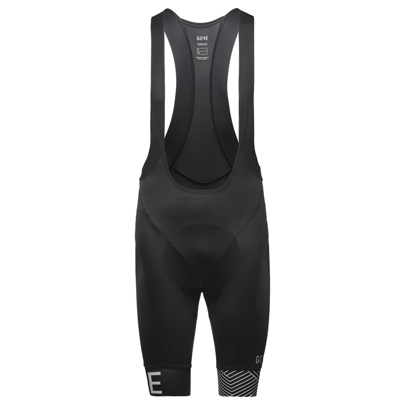 Pantaloni scurți cu bretele pentru ciclism GORE WEAR C5 Opti pentru bărbați, cu bazon, pentru vreme caldă, croială strâmtă, negru/alb, mărimea L (EU)