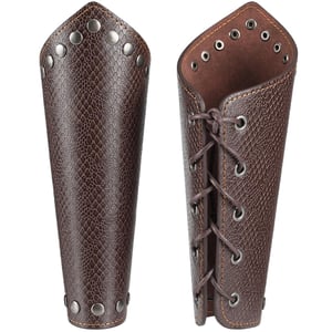 GORGECRAFT 2 bucăți manșete medievale din piele - Armură de braț din piele PU cu model de piele de șarpe și nituri, accesoriu pentru costum de războinic de Halloween, maro nucă de cocos