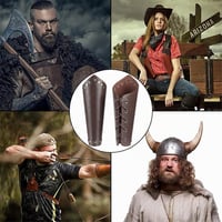 GORGECRAFT srednjovjekovne kožne narukvice za podlakticu 2 kom. - PU koža s uzorkom zmijske kože, zakovice, oklop za ruke, dodatak za Halloween, ratnika, cosplay, boja kokos smeđa 5