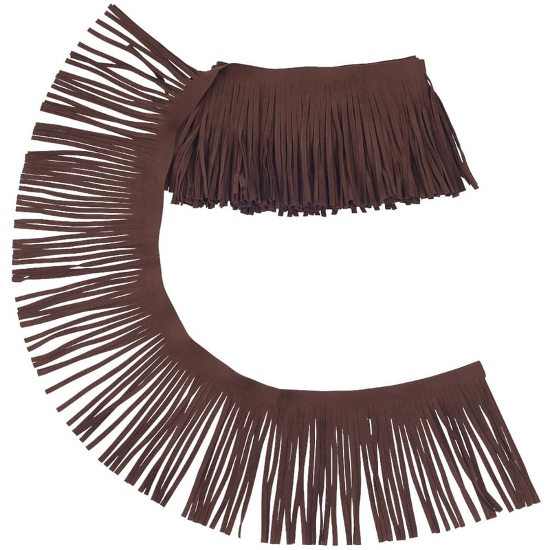 Bandă cu franjuri din piele ecologică GORGECRAFT, 2 m lungime, 9,5 cm lățime, maro nucă de cocos, piele întoarsă ecologică cu două fețe, pentru haine, fuste, genți, draperii DIY