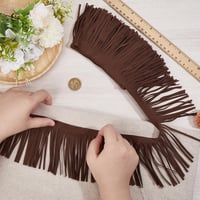 Bandă cu franjuri din piele ecologică GORGECRAFT, 2 m lungime, 9,5 cm lățime, maro nucă de cocos, piele întoarsă ecologică cu două fețe, pentru haine, fuste, genți, draperii DIY 3