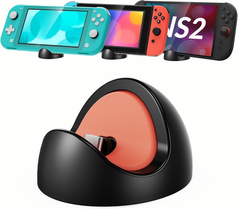 Gorixer Hordozható Töltőállomás Nintendo Switch 2 (2025)/1/Lite/OLED Konzolokhoz, Mini Dokkoló Állvány Hivatalos Kiegészítőkkel, Fekete