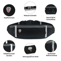 Bežecký opasok GORWRICH, vodoodolná ľadvinka s 3 vreckami, nastaviteľným elastickým popruhom a vysokou kapacitou na behanie a outdoorové aktivity – čierna 2