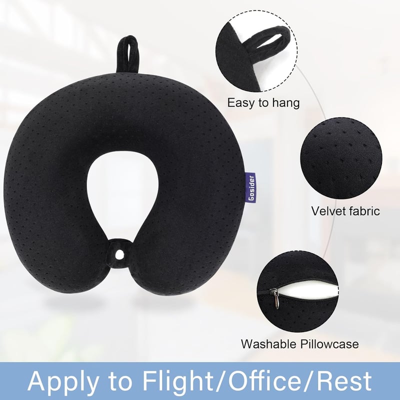 Gosider Memory Foam Utazópárna - Fekete U-alakú Nyakpárna Repülőre, Autóba és Otthoni Használatra - Mosható, Puha Memóriahabos Fejpárna

AI:
