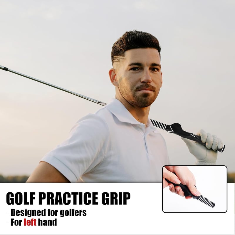 Gosknor Golf Edzőfogás Balkezes Játékosoknak - Csúszásmentes Swing Tréner Fekete Színben Kezdők és Profi Golfozók Számára