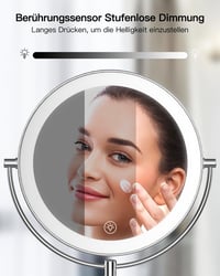 Gospire 9 Inch LED Fali Sminkespegel 1X/10X Nagyítás, 3 Színű Világítás, Forgatható Kozmetikai Tükör - Chrome 5