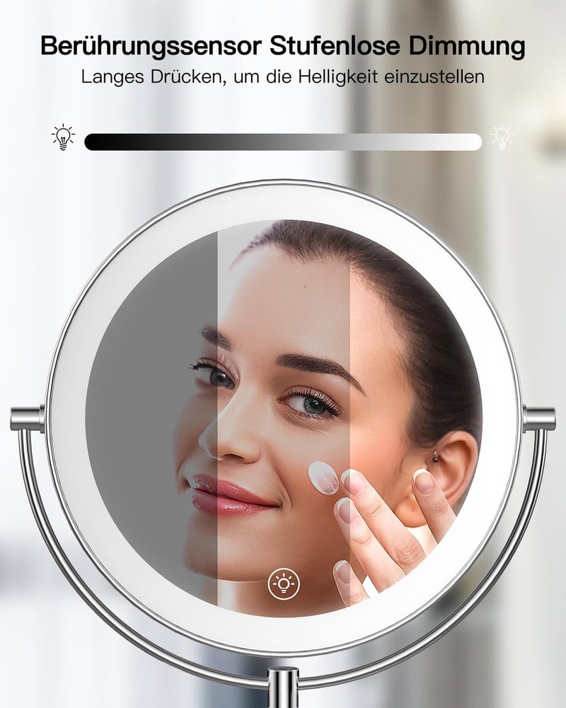 Gospire 9 Inch LED Fali Sminkespegel 1X/10X Nagyítás, 3 Színű Világítás, Forgatható Kozmetikai Tükör - Chrome
