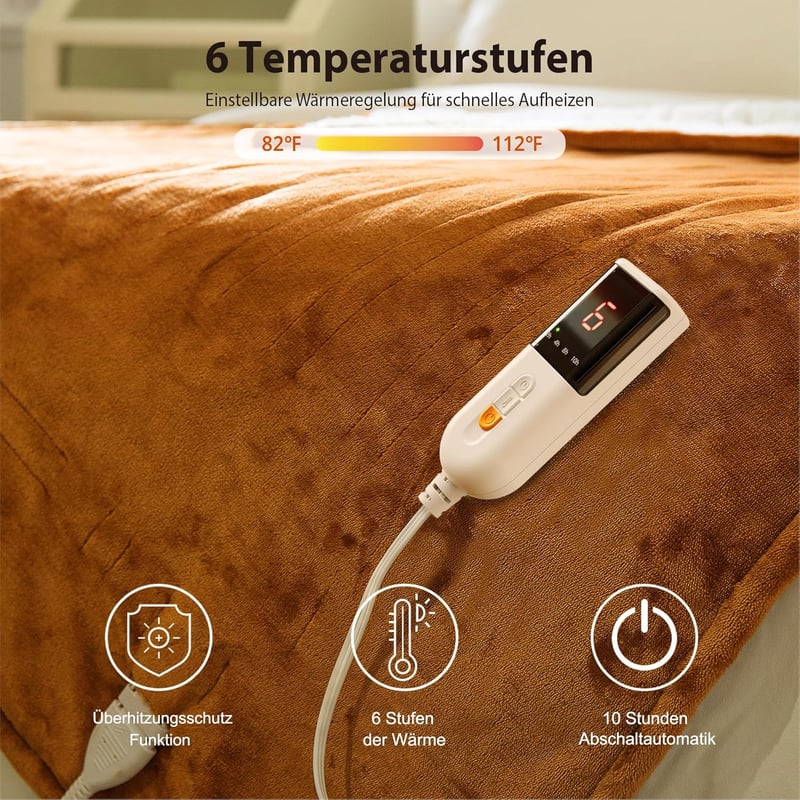 GOTCOZY Elektromos Takaró 130x180cm 6 Fokozat Időzítő Biscuit